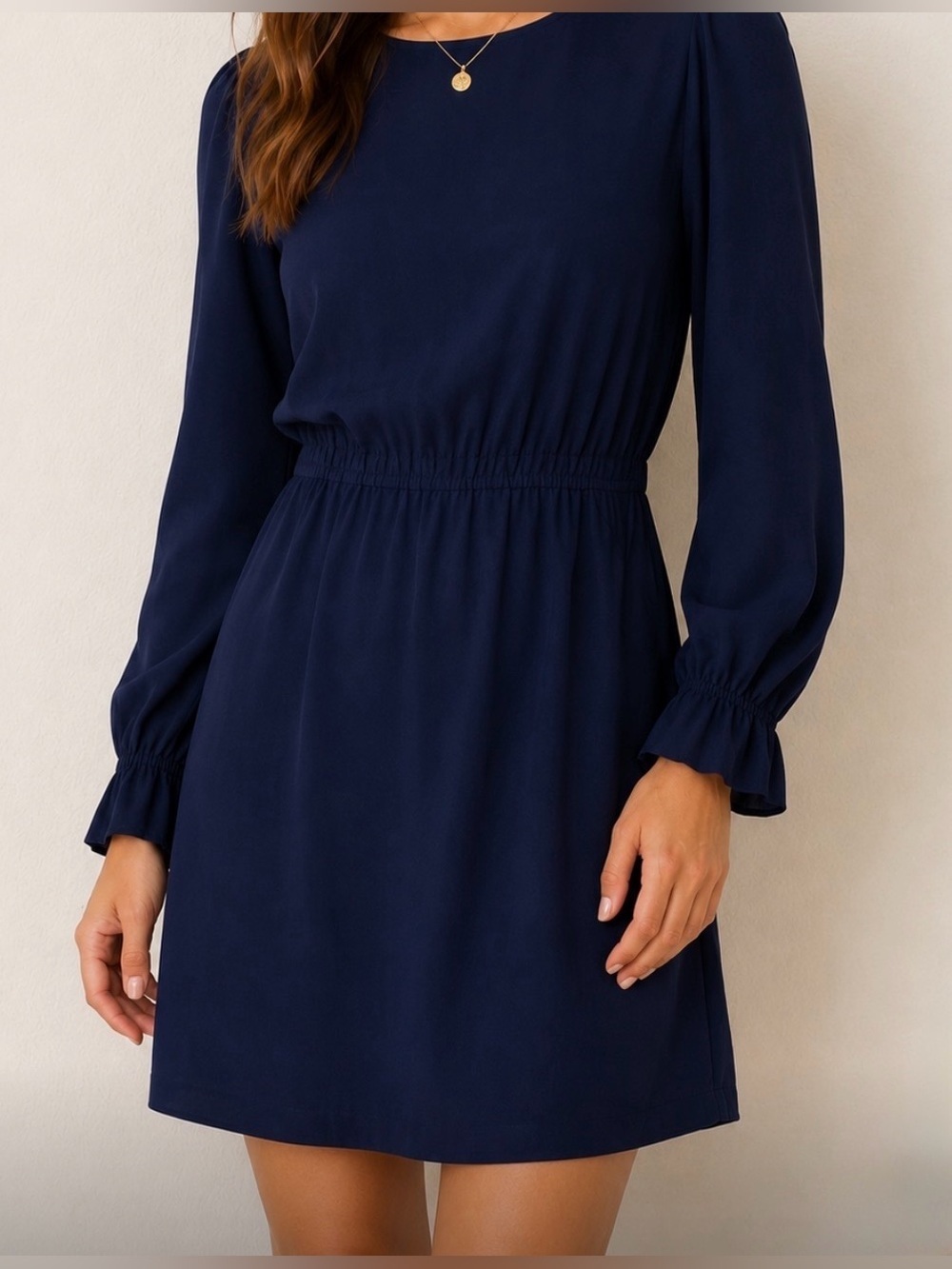 NWT Reformation Rae Dress Navy Blue Mini Open Back Long Sleeve Tie Neck Sz Small